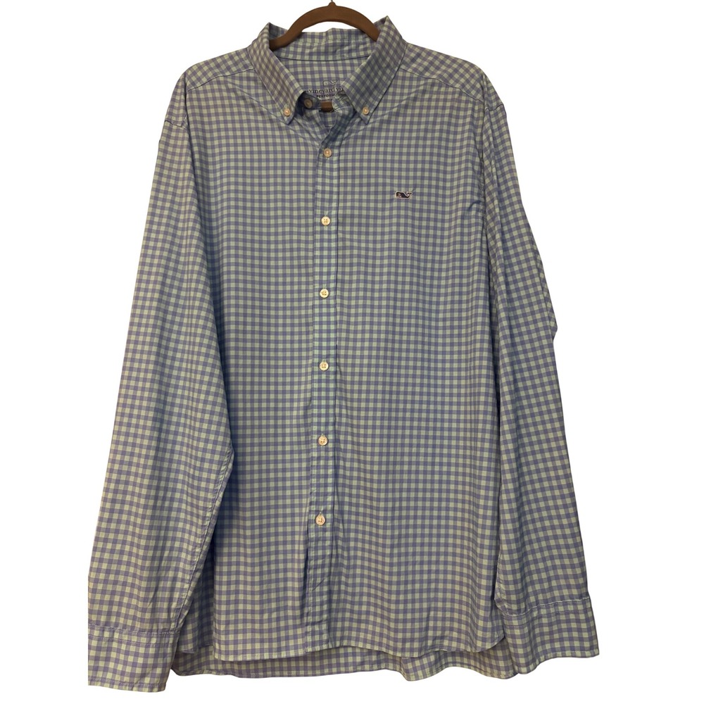 Vineyard Vines Performance Gingham Shirt Mens XL Blue Green Classic Fit 1W011695
